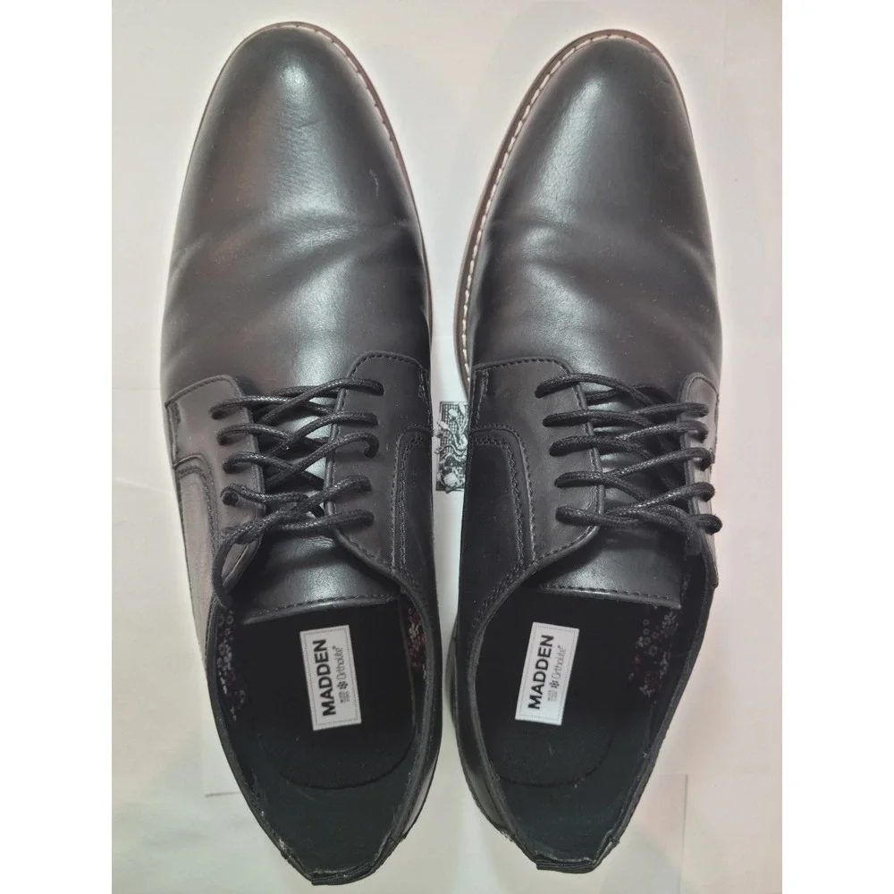 Madden Derby Shoes Men Black Lace Up‎ Plain Toe Ortholite 11W Wide Width